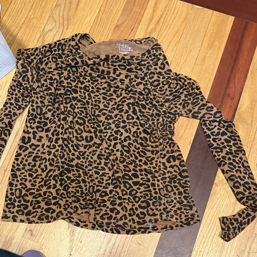 Time and Tru Leopard Print Top - Brown and Black